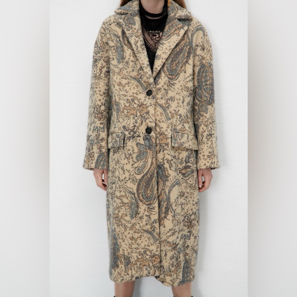 Zara Limited Edition Wool Oversized Paisley Print Coat sz.XS-S